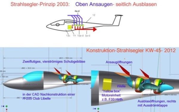 Fig 2 - Principal sketch 2003 and CAD fuselage installation study 2012