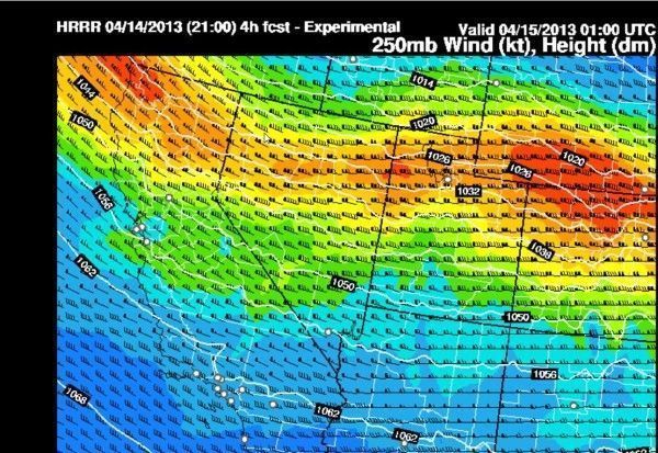 End of Day Winds Aloft - 250mb