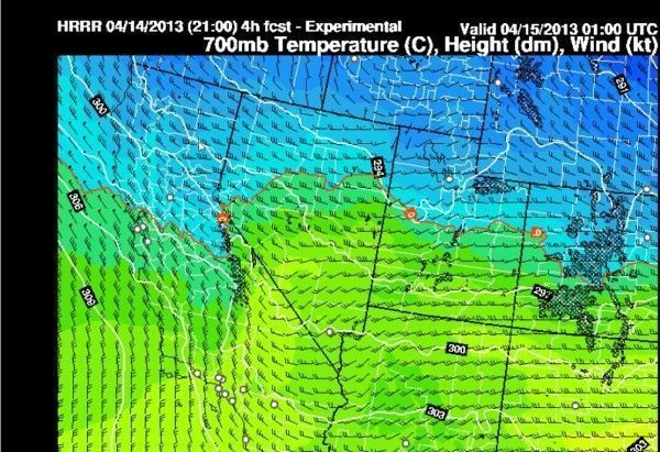 End of Day Winds Aloft - 750mb