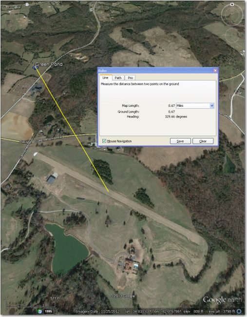 Waypoint symbol is about 0.7 mi NW of actual airstrip