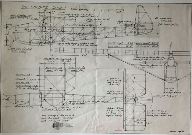 A copy of the drawing of the Colditz glider- It actually flies pretty well (see internet)