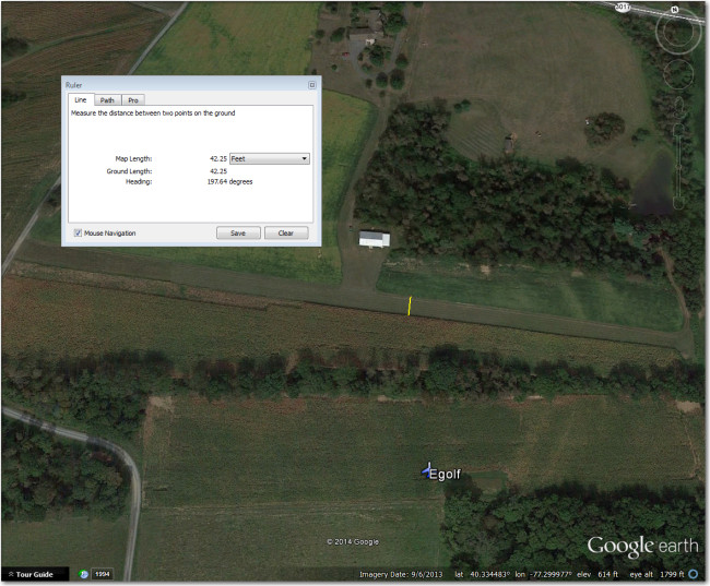 Egolf Airstrip:  Way too narrow for even 15m, and pretty short, too (1300').  Better off at Shulls 1.3 mi SSE