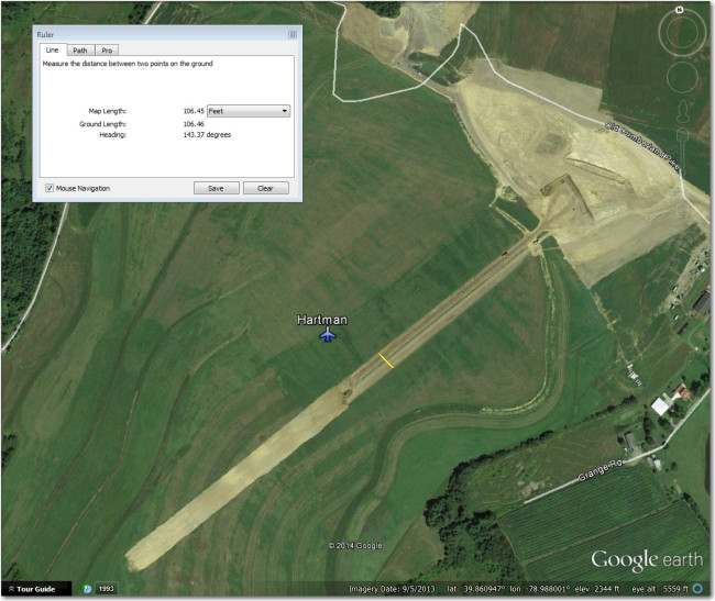 Hartman Airstrip.  Heavy construction activity shown in 9/2013 image.  Consider unusable until confirmed otherwise 