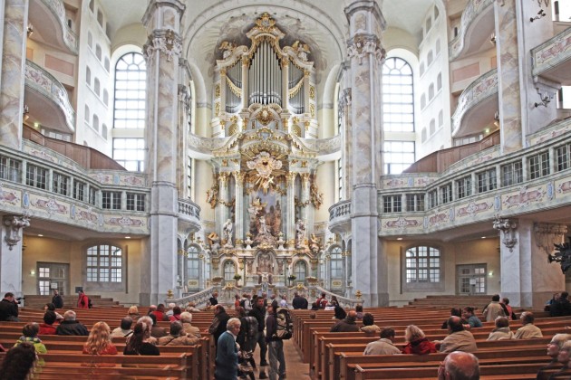 Interiour of the completely destroyed in WW-2 and restored church in Dresden centre